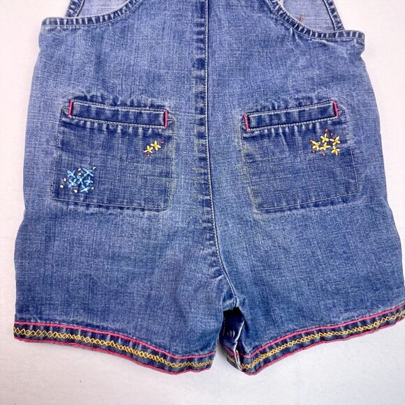 Baby Gap Denim Shortalls Toddler Girl XL 18-24 Denim Floral Embroidered 2001 Y2K - Picture 12 of 16